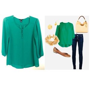 Forever 21 emerald green 3/4 sleeve blouse